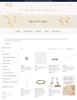 Aelys, site e-commerce vente de bijoux